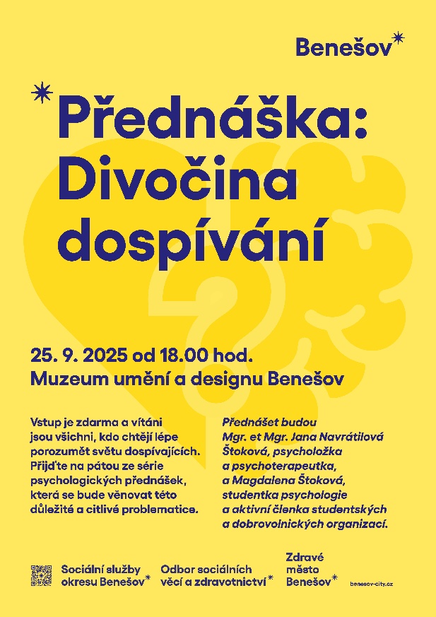 Plakát přednášky Divočina dospívání v Benešově